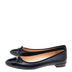 Pre Owned Prada Black Patent And Leather Cap Toe Bow Ballet Flats Size 40.5