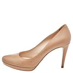 Pre Owned Prada Beige Leather Round Toe Pumps Size 39.5