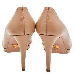 Pre Owned Prada Beige Leather Round Toe Pumps Size 39.5