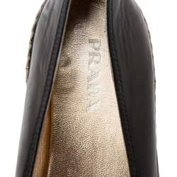 Pre Owned Prada White/Black Leather Flat Espadrilles Size 40