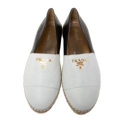 Pre Owned Prada White/Black Leather Flat Espadrilles Size 40