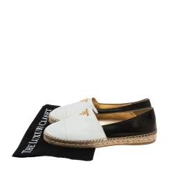 Pre Owned Prada White/Black Leather Flat Espadrilles Size 40