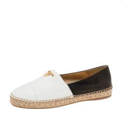 Pre Owned Prada White/Black Leather Flat Espadrilles Size 40