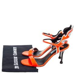 Pre Owned Prada Orange Patent Leather Flame Ankle Strap Sandals Size 38