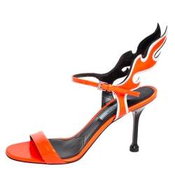 Pre Owned Prada Orange Patent Leather Flame Ankle Strap Sandals Size 38
