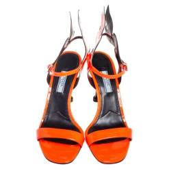 Pre Owned Prada Orange Patent Leather Flame Ankle Strap Sandals Size 38