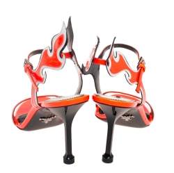 Pre Owned Prada Orange Patent Leather Flame Ankle Strap Sandals Size 38