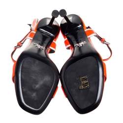 Pre Owned Prada Orange Patent Leather Flame Ankle Strap Sandals Size 38