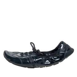 Pre Owned Prada Sport Black Patent Leather Lace-up Scrunch Ballet Flats Size 38