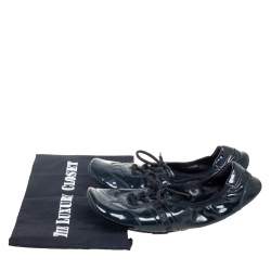 Pre Owned Prada Sport Black Patent Leather Lace-up Scrunch Ballet Flats Size 38