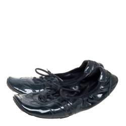Pre Owned Prada Sport Black Patent Leather Lace-up Scrunch Ballet Flats Size 38