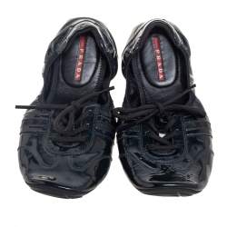 Pre Owned Prada Sport Black Patent Leather Lace-up Scrunch Ballet Flats Size 38
