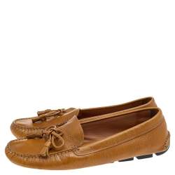 Pre Owned Prada Mustard Yellow Saffiano Leather Slip On Loafers Size 39