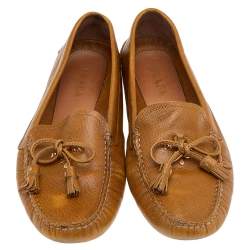 Pre Owned Prada Mustard Yellow Saffiano Leather Slip On Loafers Size 39