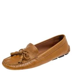 Pre Owned Prada Mustard Yellow Saffiano Leather Slip On Loafers Size 39