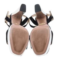 Pre Owned Prada Black/Silver Satin and Leather Ankle Strap Platform Sandals Size 39.5