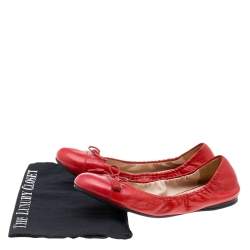 Pre Owned Prada Red Leather Bow Ballet Flats Size 40