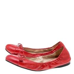 Pre Owned Prada Red Leather Bow Ballet Flats Size 40
