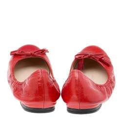 Pre Owned Prada Red Leather Bow Ballet Flats Size 40