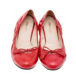 Pre Owned Prada Red Leather Bow Ballet Flats Size 40