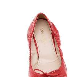 Pre Owned Prada Red Leather Bow Ballet Flats Size 40