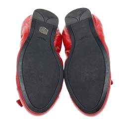 Pre Owned Prada Red Leather Bow Ballet Flats Size 40