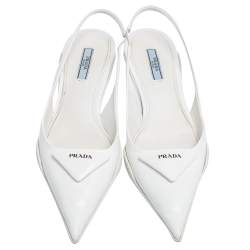 Pre Owned Prada White Patent Leather Slingback Sandals Size 38