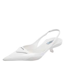 Pre Owned Prada White Patent Leather Slingback Sandals Size 38
