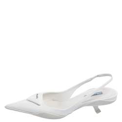 Pre Owned Prada White Patent Leather Slingback Sandals Size 38