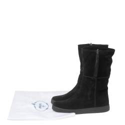 Pre Owned Prada Black Suede Zip Mild Calf Boots Size 39.5