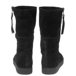 Pre Owned Prada Black Suede Zip Mild Calf Boots Size 39.5