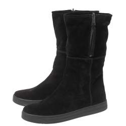 Pre Owned Prada Black Suede Zip Mild Calf Boots Size 39.5