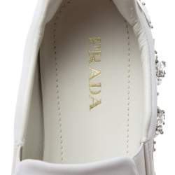 Pre Owned Prada White Fabric Crystals Embellished Slip-On Sneakers Size 37