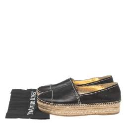 Pre Owned Prada Black Leather Platform Flat Espadrilles Size 41