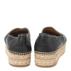 Pre Owned Prada Black Leather Platform Flat Espadrilles Size 41
