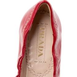 Pre Owned Prada Red Patent Leather Bow Scrunch Ballet Flats Size 38.5