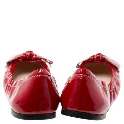 Pre Owned Prada Red Patent Leather Bow Scrunch Ballet Flats Size 38.5