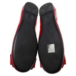 Pre Owned Prada Red Patent Leather Bow Scrunch Ballet Flats Size 38.5