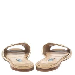 Pre Owned Prada Beige Saffiano Vernice Leather Flat Slides Size 39