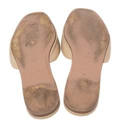 Pre Owned Prada Beige Saffiano Vernice Leather Flat Slides Size 39