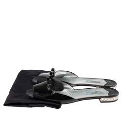 Pre Owned Prada Black Patent Leather Bow Flat Slide Sandals Size 40