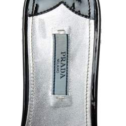 Pre Owned Prada Black Patent Leather Bow Flat Slide Sandals Size 40