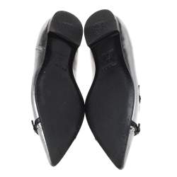 Pre Owned Prada Silver Patent Leather Buckle Detail Pointed Toe Flats Size 37