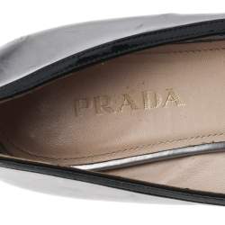 Pre Owned Prada Silver Patent Leather Buckle Detail Pointed Toe Flats Size 37