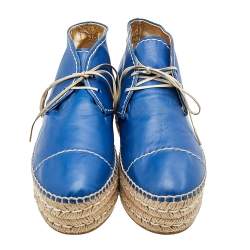 Pre Owned Prada Blue Leather Espadrille Sneakers Size 40