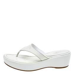 Pre Owned Prada White Leather Platform Thong Sandals Size 41