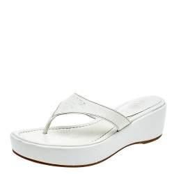 Pre Owned Prada White Leather Platform Thong Sandals Size 41