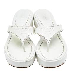 Pre Owned Prada White Leather Platform Thong Sandals Size 41