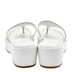 Pre Owned Prada White Leather Platform Thong Sandals Size 41
