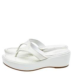 Pre Owned Prada White Leather Platform Thong Sandals Size 41